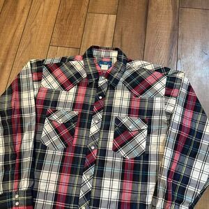Vintage Wrangler Western‎ Plaid Button Down Shirt Men's Large 16-16.5 Pearl Snap
